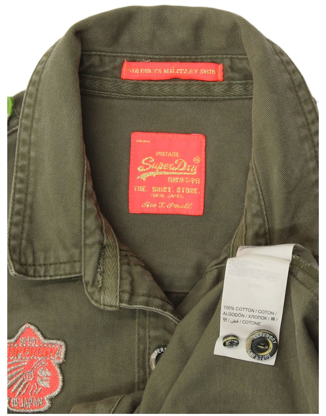 SUPERDRY Damen Militär-Jeanshemd UK 6 XS Khaki Baumwolle