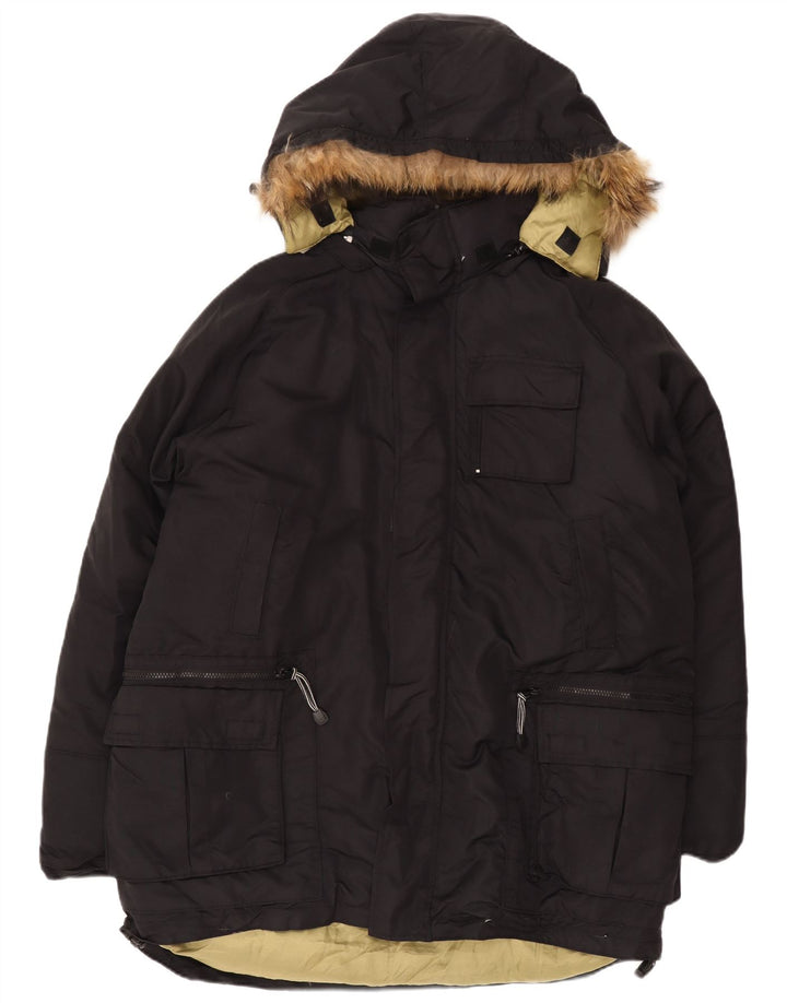 Woolrich Herren-Jacke mit Kapuze, gepolstert, UK 42, XL, schwarzes Nylon