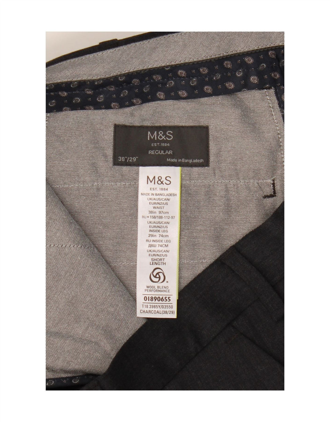 Marks & Spencer Herren-Anzughose, normal, W38, L29, grau, Polyester
