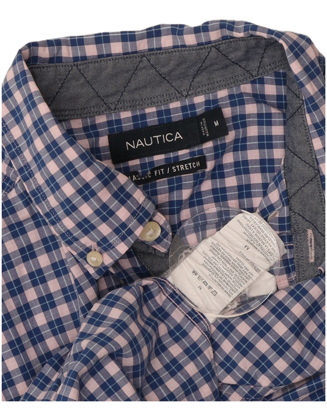 NAUTICA Mens Classic Fit Short Sleeve Shirt Medium Blue Check Cotton
