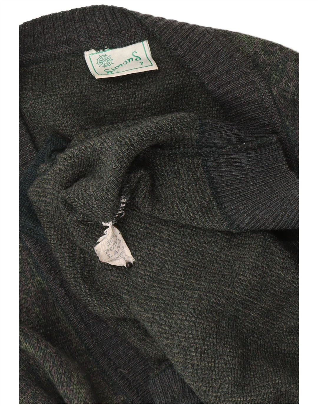 Vintage Herren Cardigan Pullover Große Khaki Geometrische Wolle