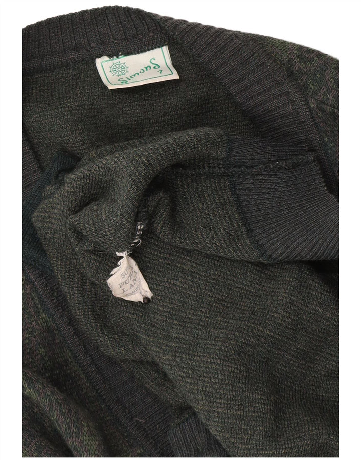 Vintage Herren Cardigan Pullover Große Khaki Geometrische Wolle