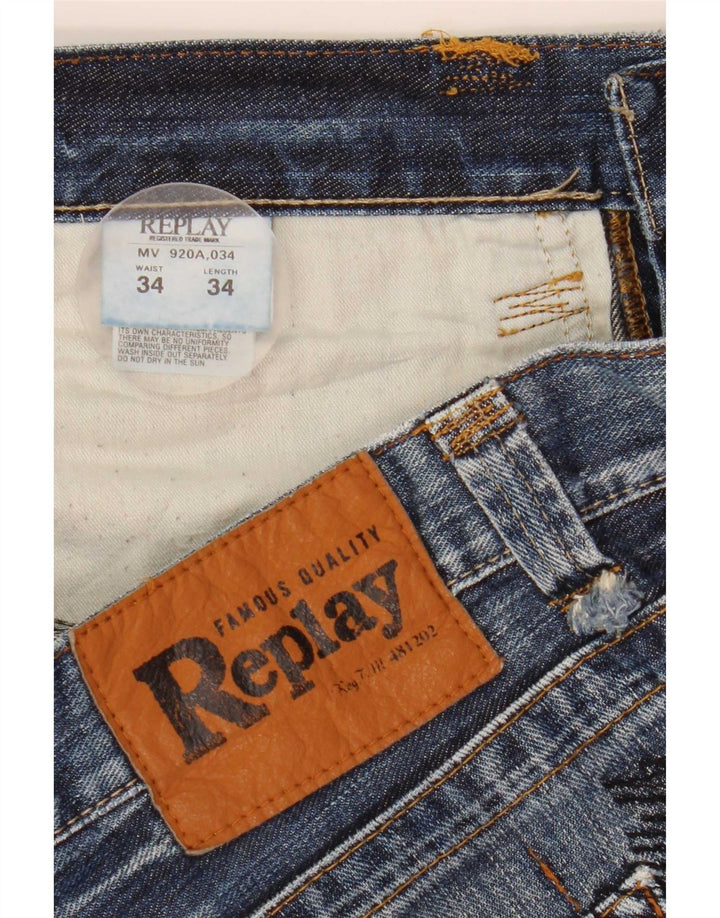 Replay Herren-Jeansshorts, W34, Größe L, Blau, Baumwolle