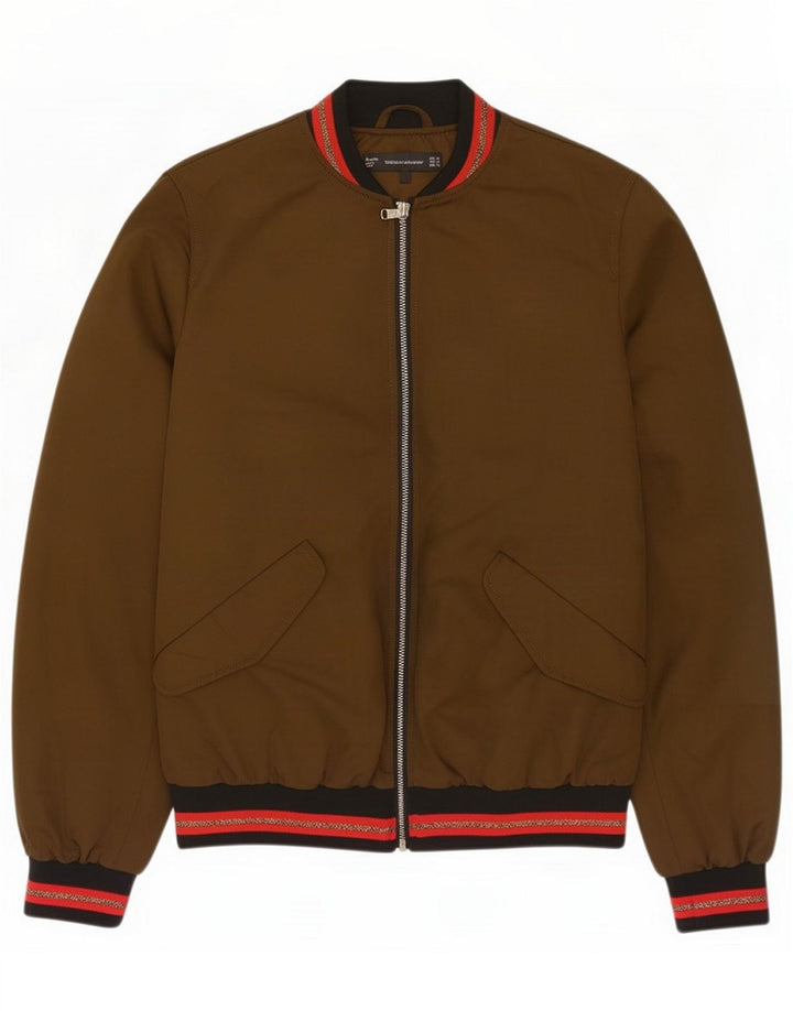 Zara Damen Übergroße Bomberjacke UK 6 XS Braunes Farbblock-Polyester