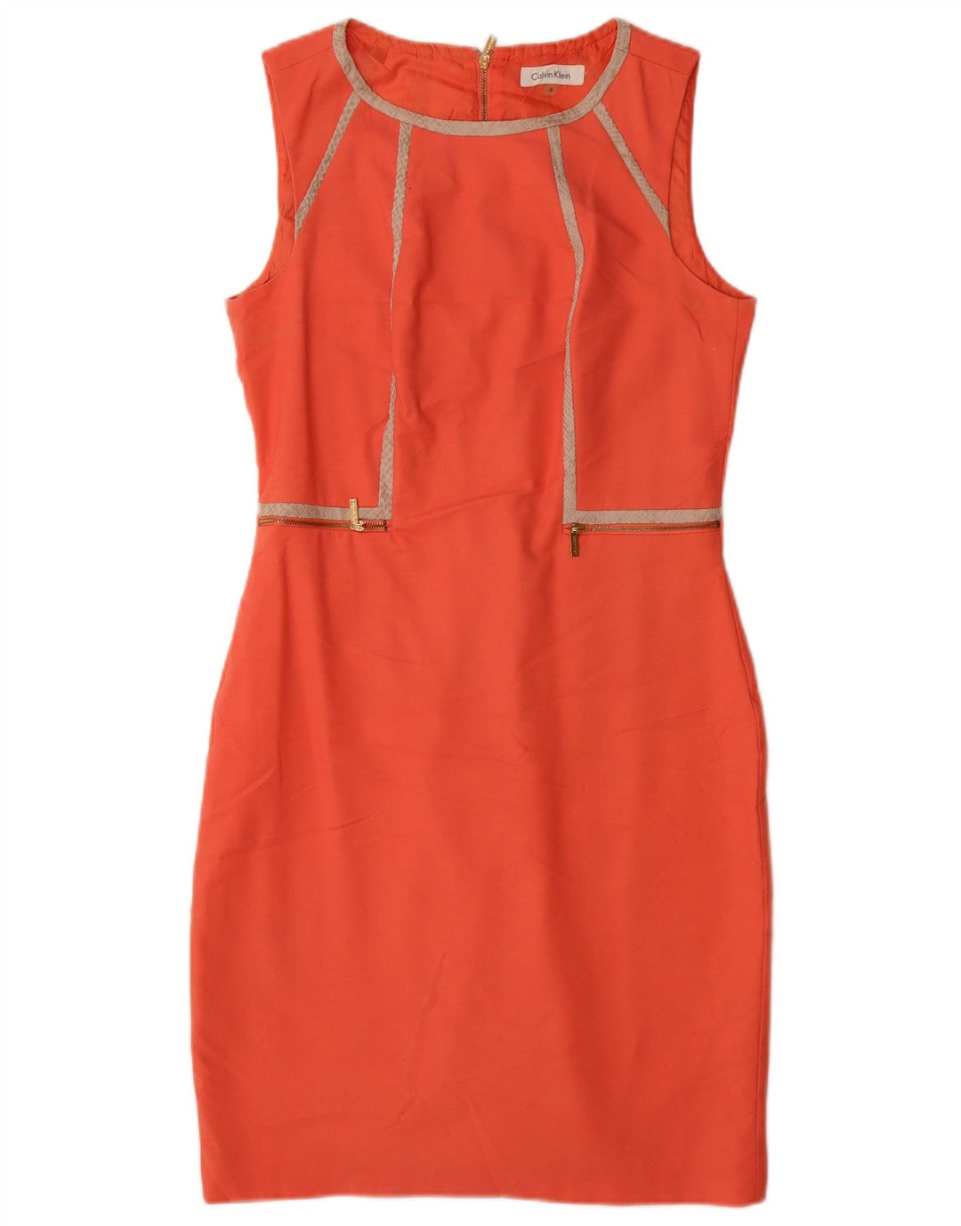 Calvin Klein Damen Ärmelloses Etuikleid US 6 Medium Orange