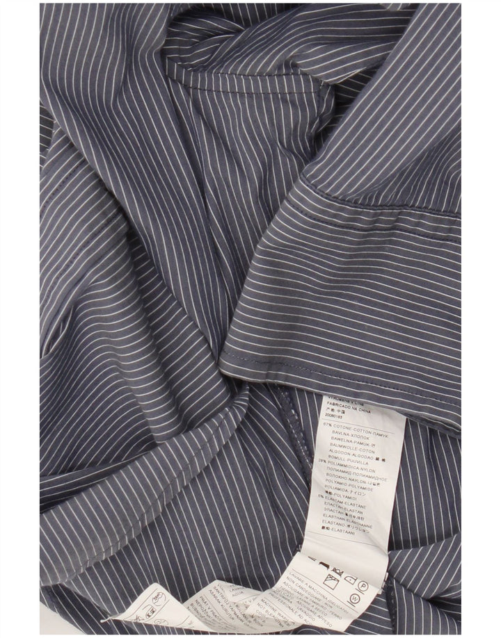 Benetton Herren-Hemd, groß, marineblau, Nadelstreifen-Baumwolle