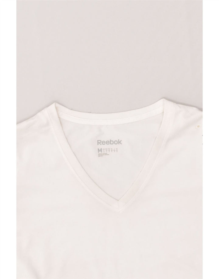 REEBOK Womens T-Shirt Top UK 12 Medium  White Polyester | Vintage Reebok | Thrift | Second-Hand Reebok | Used Clothing | Messina Hembry 