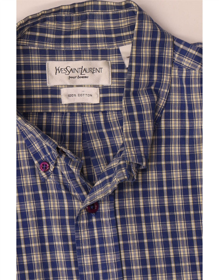 Yves Saint Laurent Herrenhemd, groß, blau kariert, Baumwolle