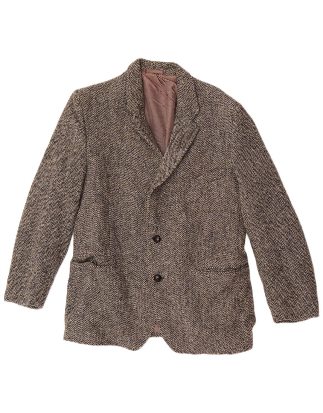 Harris Tweed Herren-Blazer mit 2 Knöpfen, UK 38, mittelgraue Wolle mit Fischgrätenmuster
