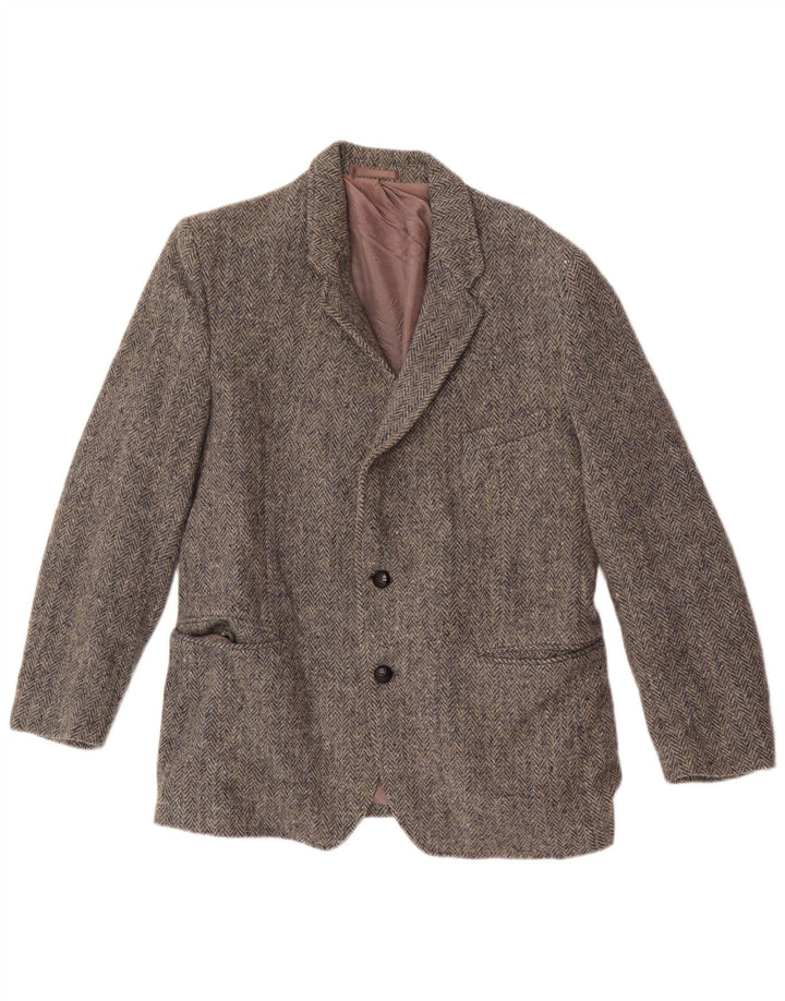 Harris Tweed Herren-Blazer mit 2 Knöpfen, UK 38, mittelgraue Wolle mit Fischgrätenmuster