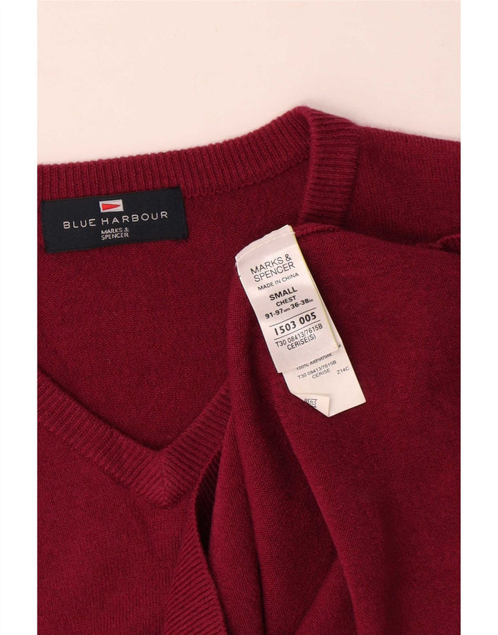 Marks & Spencer Herren Blue Harbor V-Ausschnitt Pullover Pullover Small Rot Acryl