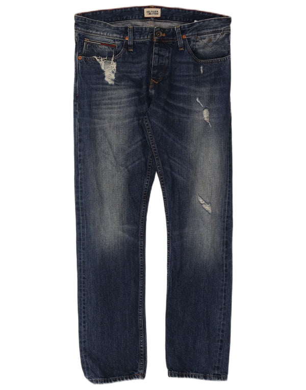 Tommy Hilfiger Herren Distressed Straight Jeans W32 L30 Marineblau Baumwolle