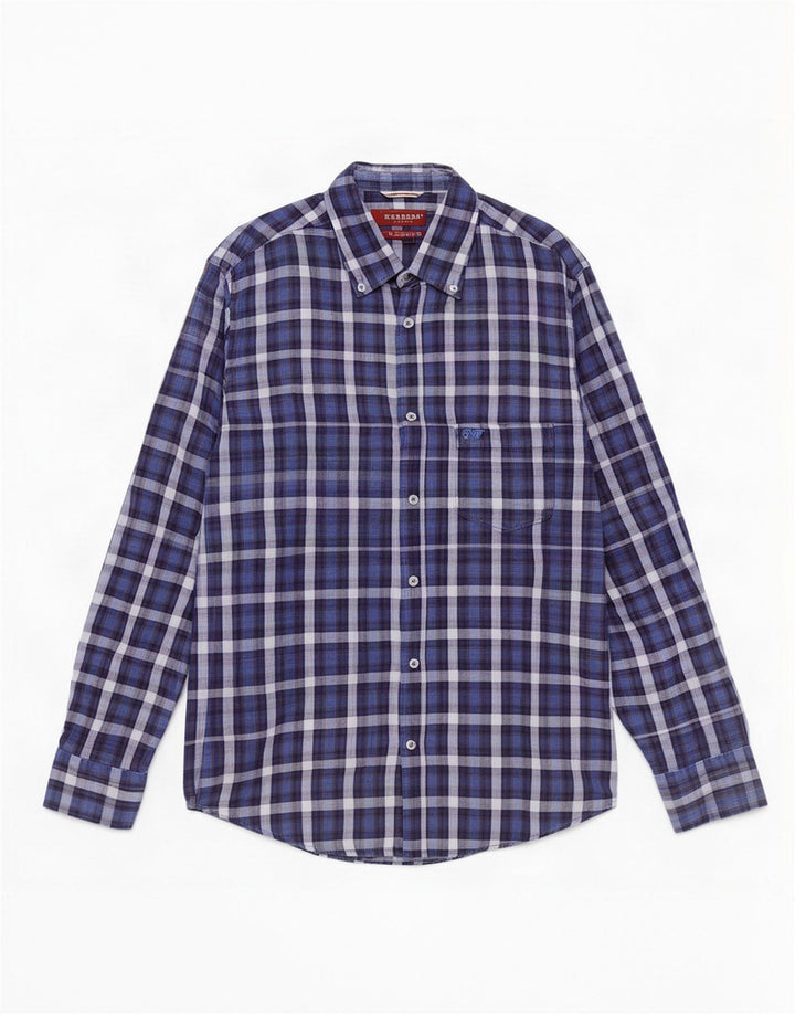 Carrera Herren-Flanellhemd mit normaler Passform, mittlere marineblaue Karo-Baumwolle