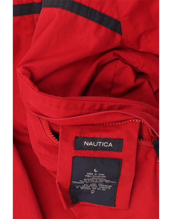NAUTICA Herren-Jacke, wattiert, wendbar, mit Kapuze, UK 40, Größe L, Rot, Farbblock