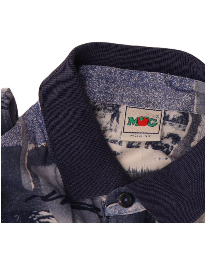MANGO Herren Kurzarm-Pullover-Hemd, groß, blau, Patchwork