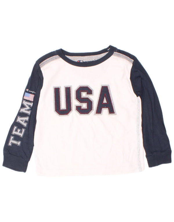 Champion Langarmshirt mit Grafik für Jungen, 3–4 Jahre, 2XS, Weiß, Farbblock