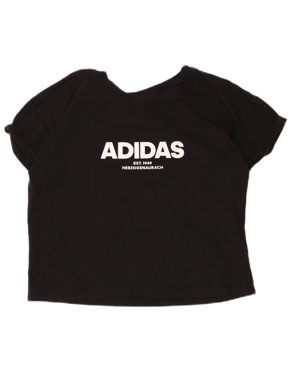 Adidas Womens Crop Graphic T-Shirt Top UK 12/14 Medium Black Cotton