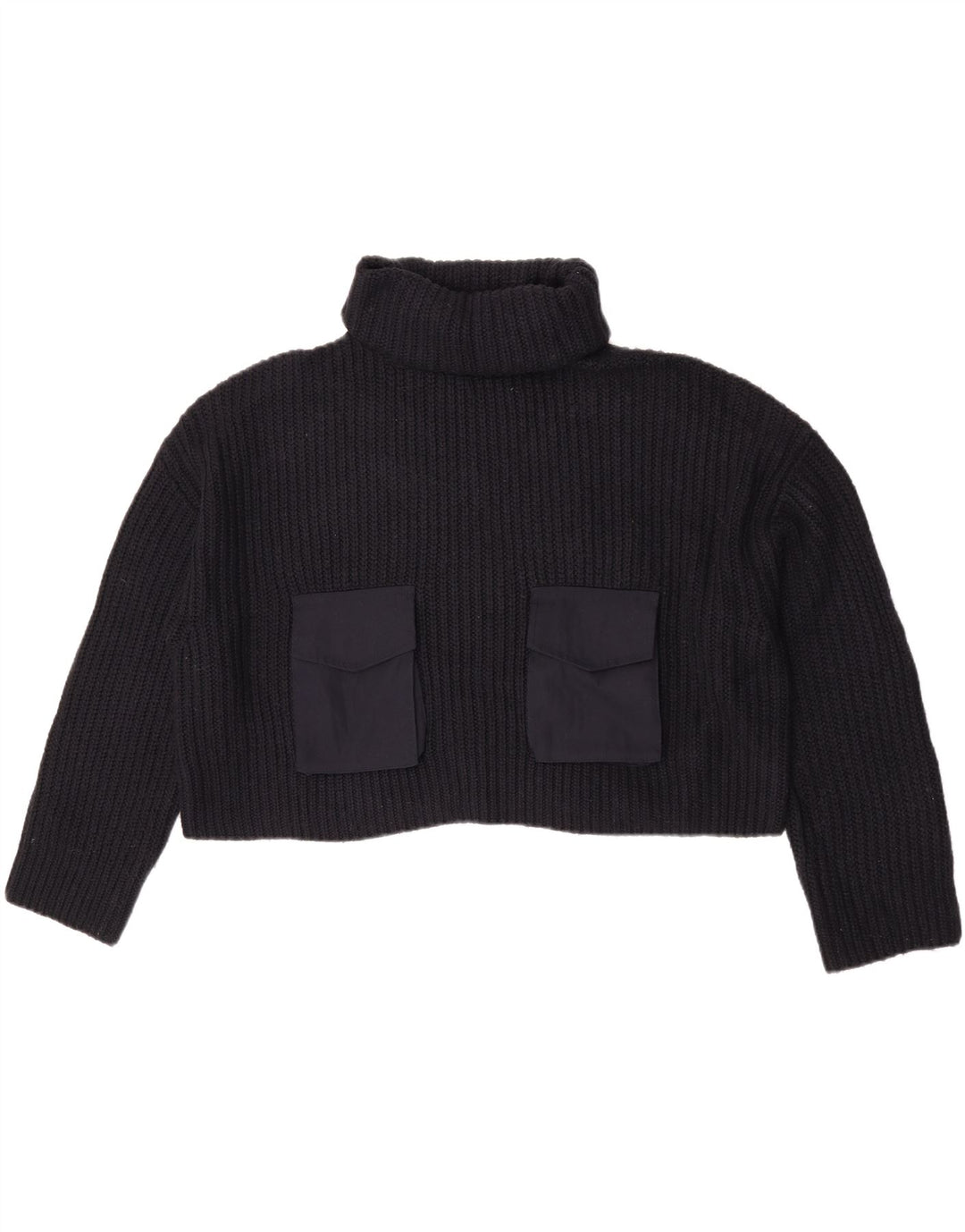 Zara Damen Crop Oversized Rollkragenpullover Pullover UK 14 Mittelschwarz