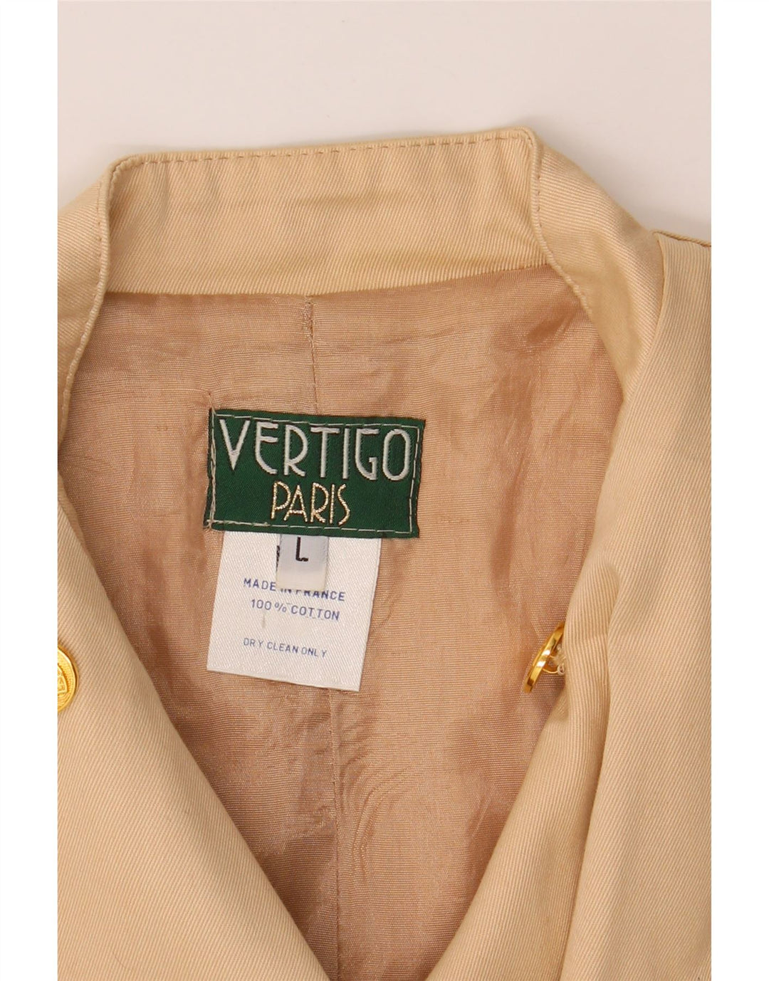 VERTIGO Womens Military Blazer Jacket UK 16 Large Beige Cotton Vintage Vertigo and Second-Hand Vertigo from Messina Hembry 