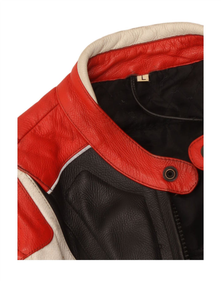 Vintage Herren-Leder-Racer-Jacke, UK 40, groß, mehrfarbig, Farbblock