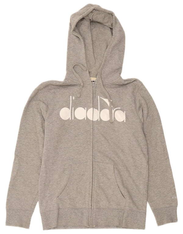Diadora Damen-Kapuzenpullover mit grafischem Reißverschluss, UK 16, Größe L, grau meliert, Baumwolle