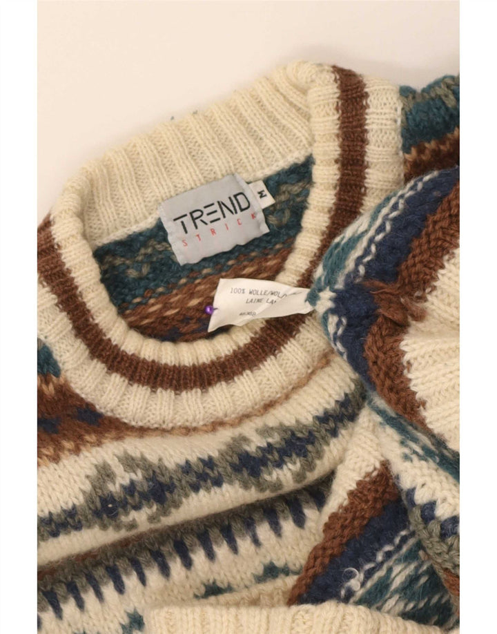 Vintage Herren-Pullover mit Rundhalsausschnitt, Mittelbeige, Fair-Isle-Wolle
