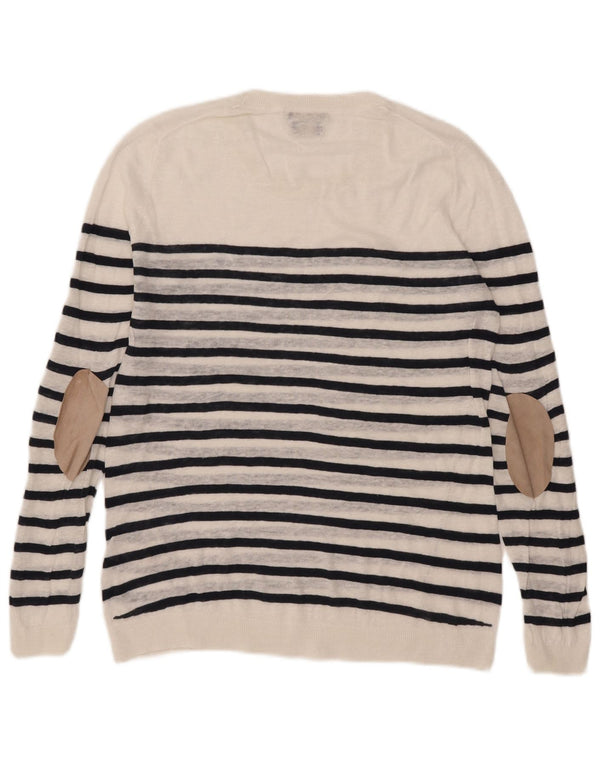 Massimo Dutti Damen-Pullover mit Rundhalsausschnitt, Gr. 16, Größe L, weiß gestreift