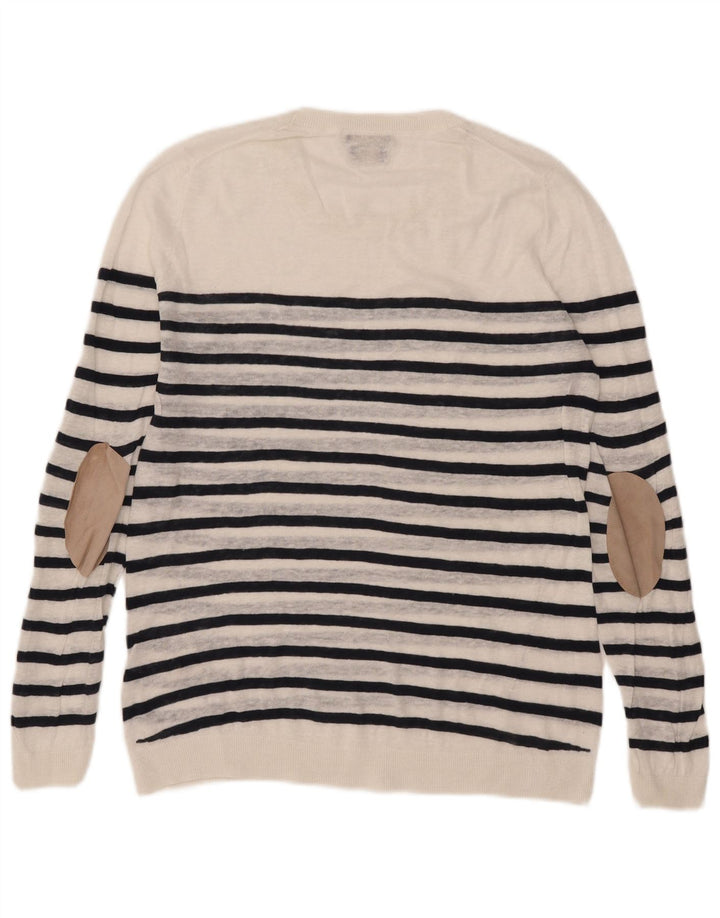 Massimo Dutti Damen-Pullover mit Rundhalsausschnitt, Gr. 16, Größe L, weiß gestreift
