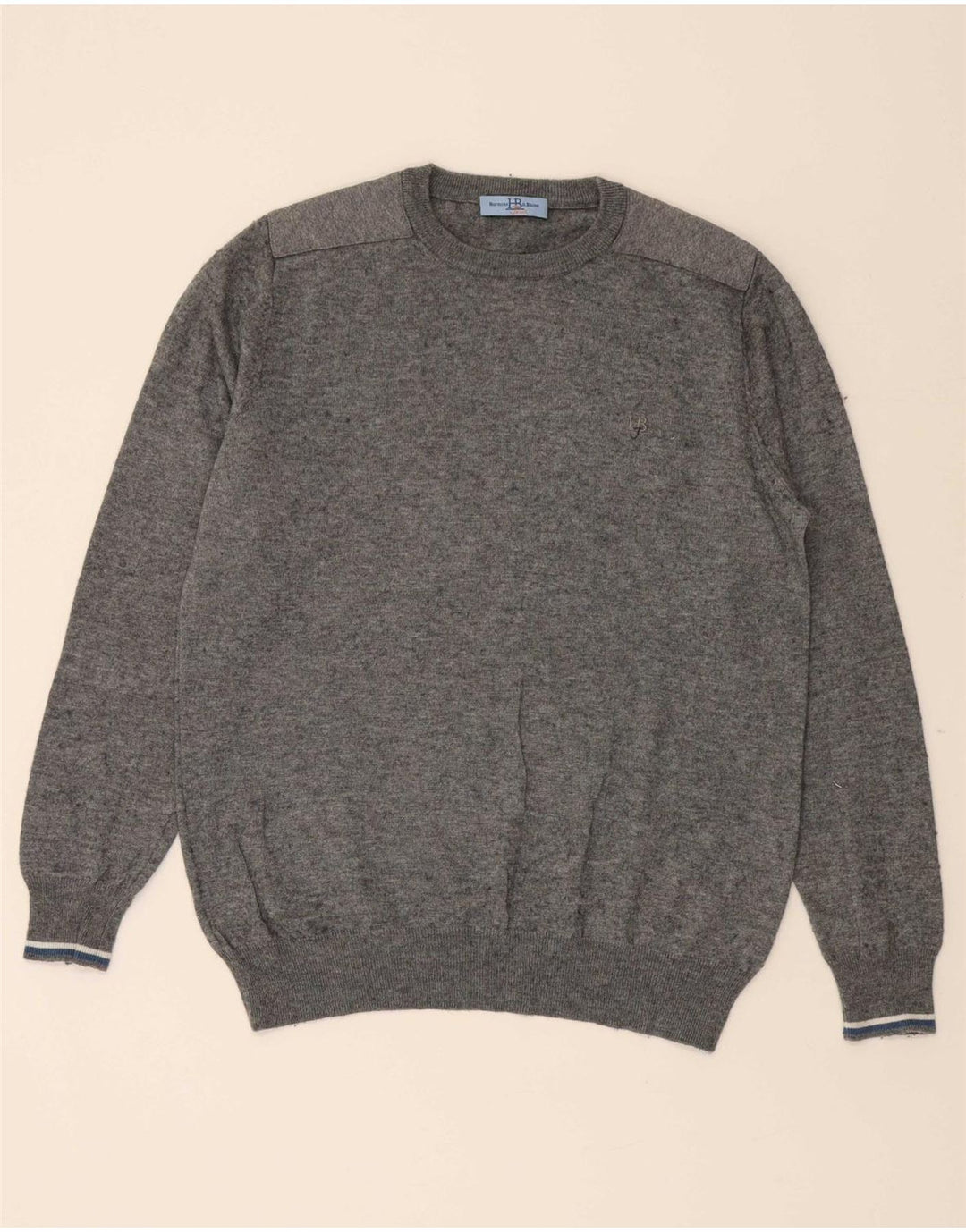 HARMONT & BLAINE Mens Crew Neck Jumper Sweater Large Grey Wool