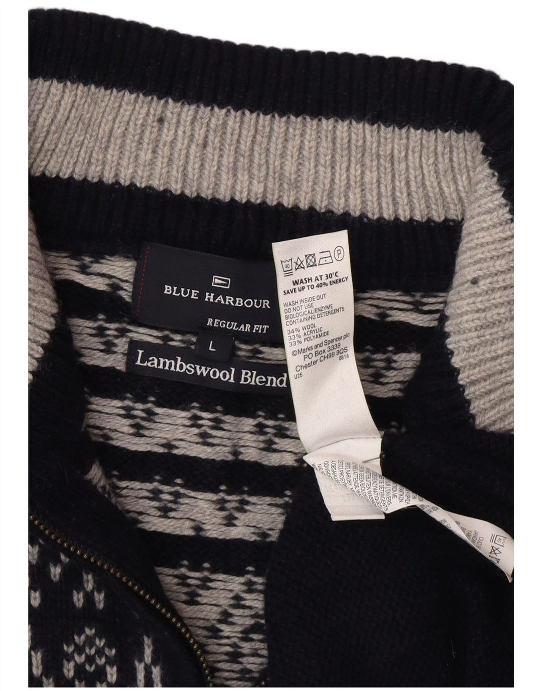 Marks & Spencer Herren Blue Harbour Pullover mit Reißverschluss am Hals, Größe L, Marineblau