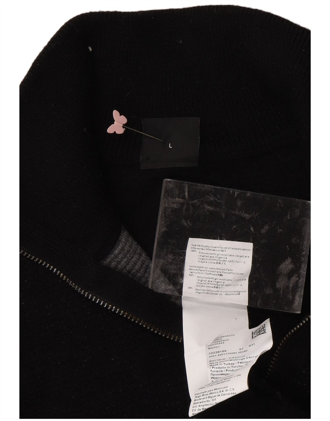 HUGO BOSS Womens Zip Neck Jumper Sweater UK 16 Large Black Virgin Wool Vintage Hugo Boss and Second-Hand Hugo Boss from Messina Hembry 