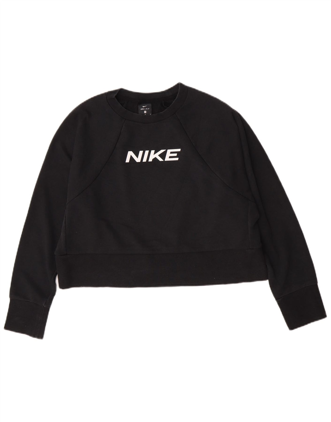 Nike Damen Crop Graphic Sweatshirt Pullover UK 14 Mittelschwarze Baumwolle