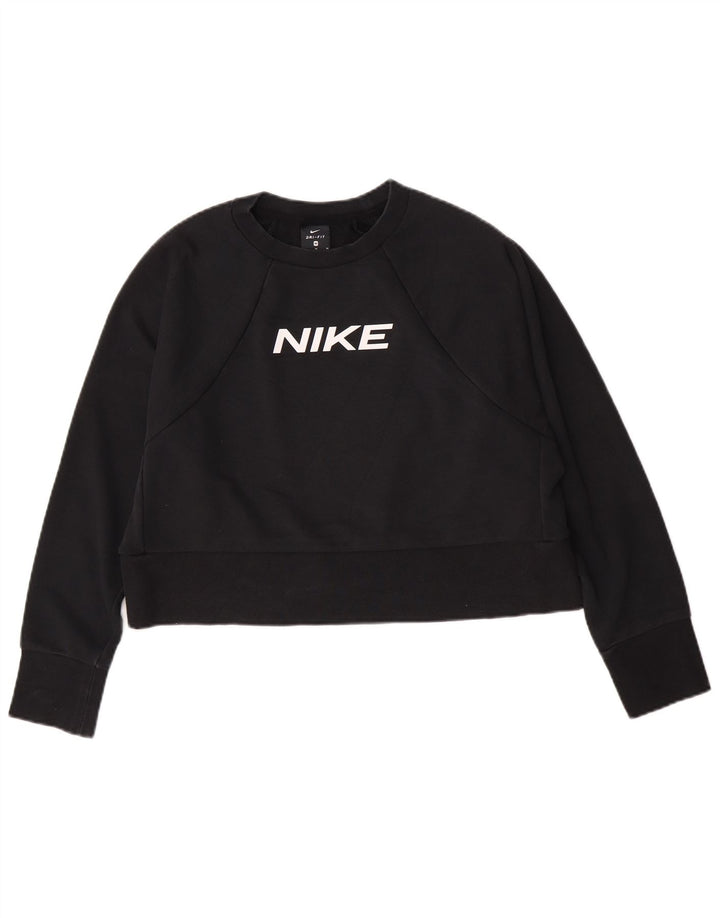 Nike Damen Crop Graphic Sweatshirt Pullover UK 14 Mittelschwarze Baumwolle
