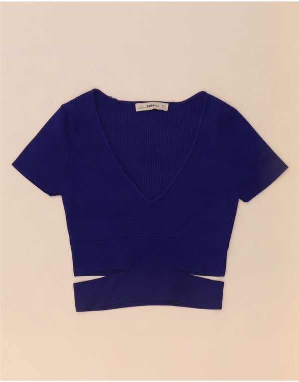 Zara Damen Crop Top UK 8 Small Blaue Viskose