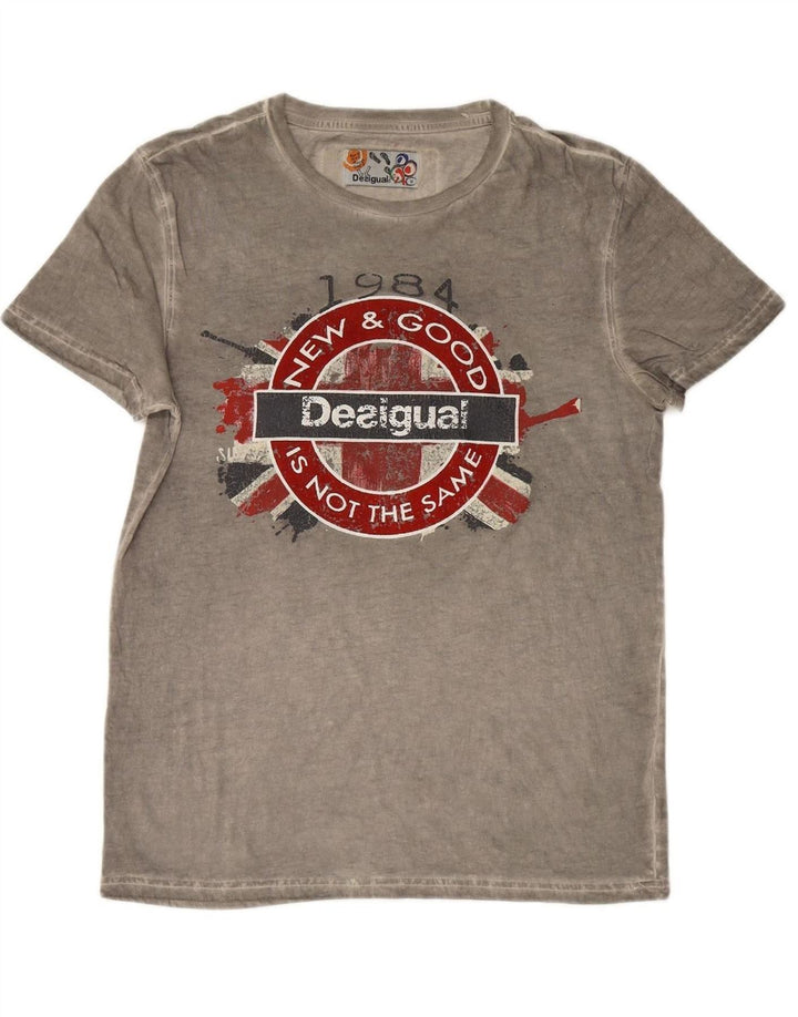 DESIGUAL Mens Graphic T-Shirt Top Medium Grey Cotton