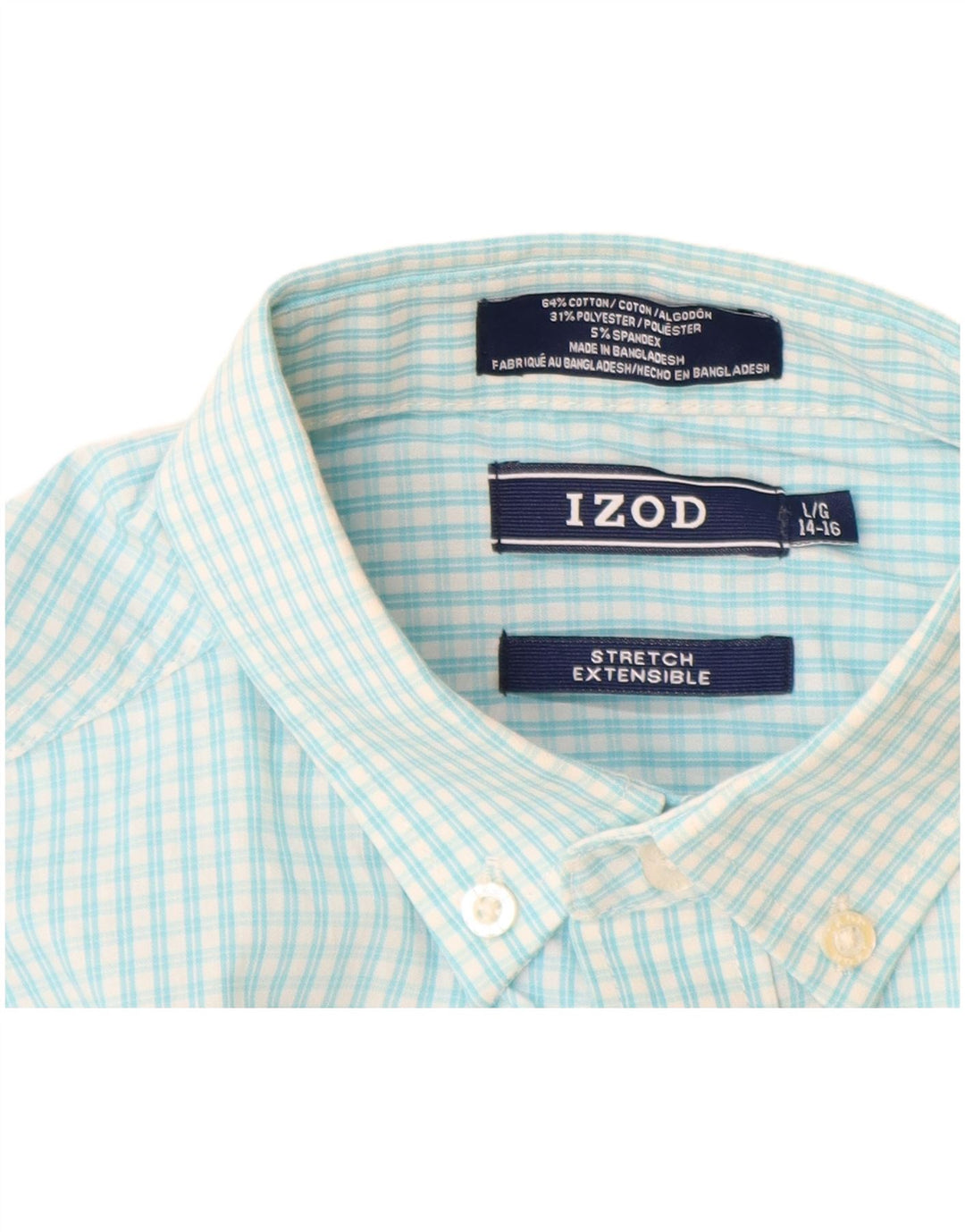 Izod Stretch-Hemd für Jungen, 14–15 Jahre, groß, blaues Gingham-Baumwolle