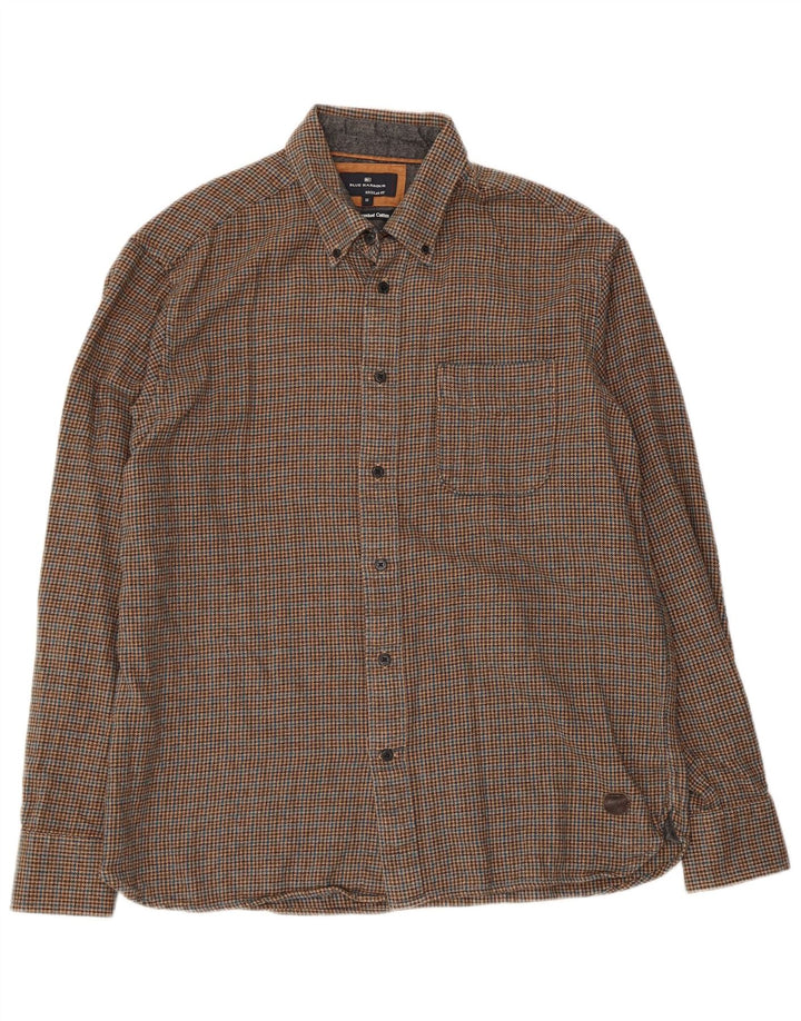 Marks & Spencer Herren Blue Harbor Flanellhemd Mittelbraun mit Hahnentrittmuster