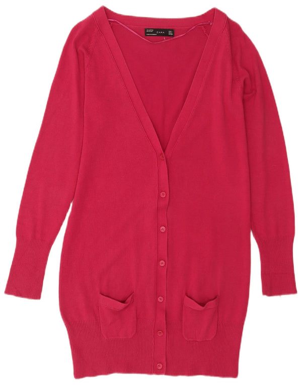 Zara Damen Longline-Cardigan-Pullover UK 14 Große rosa Baumwolle