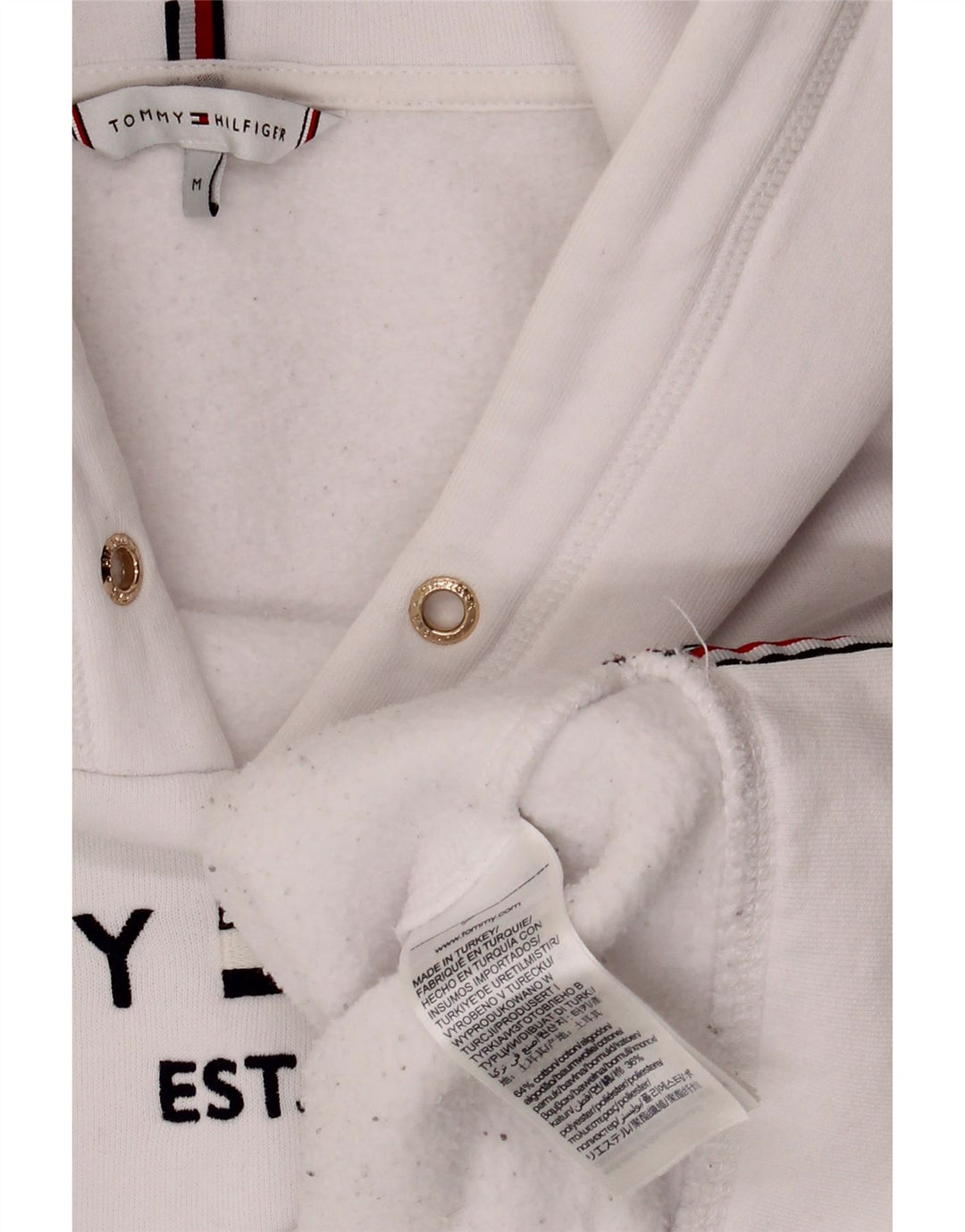 TOMMY HILFIGER Damen Übergroßer grafischer Kapuzenpullover UK 14 Mittelweiß