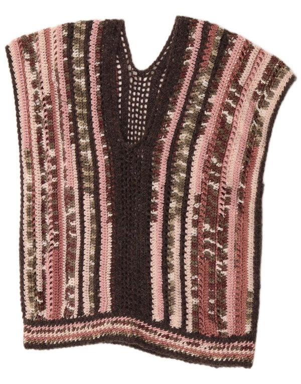 Vintage Womens Crochet Vest Tank Top UK 16 Large Multicoloured Striped