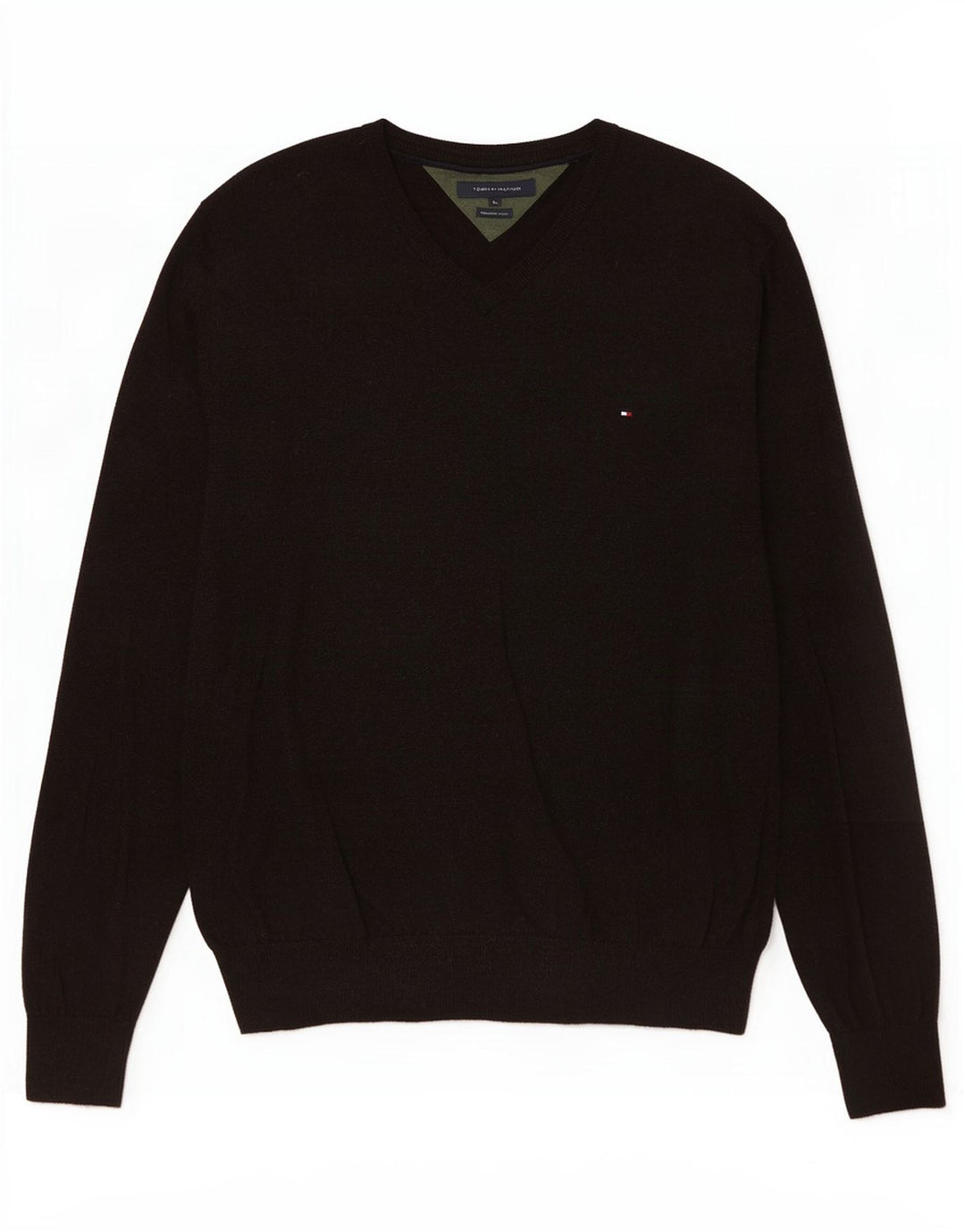Tommy Hilfiger Herren-Pullover mit V-Ausschnitt, XL, braune Lammwolle