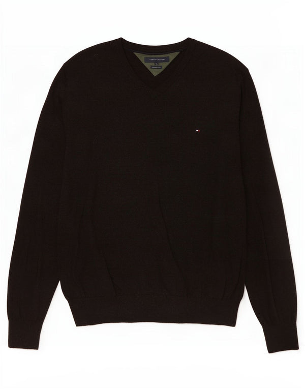 Tommy Hilfiger Herren-Pullover mit V-Ausschnitt, XL, braune Lammwolle