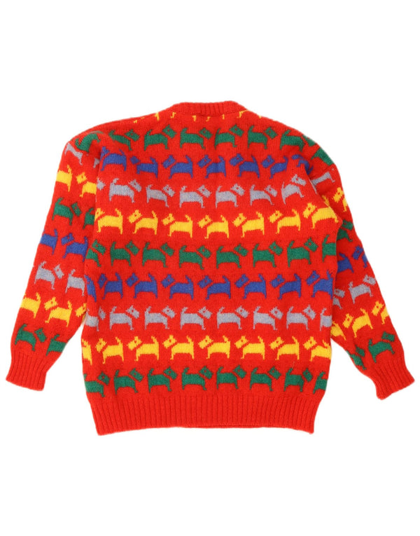 Vintage Damen Rundhalspullover Pullover UK 12 Medium Red Animal Print