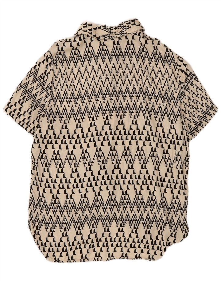 Zara Damen Kurzarmhemd UK 14 Medium Off White Geometrisch