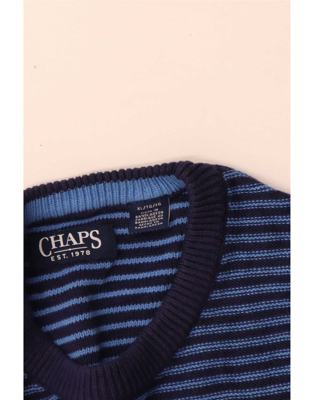 Chaps Herren-Pullover mit Rundhalsausschnitt, XL, blau gestreift, Baumwolle