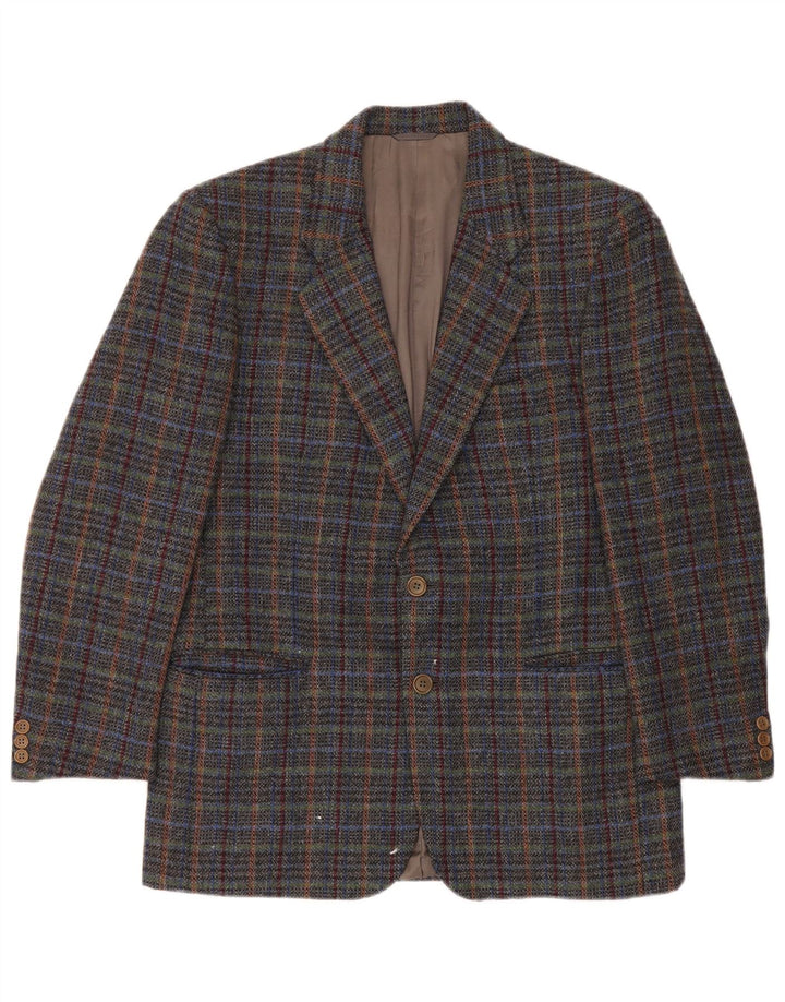 Vintage Herren 2-Knopf-Blazerjacke UK 40 Große grau karierte Wolle
