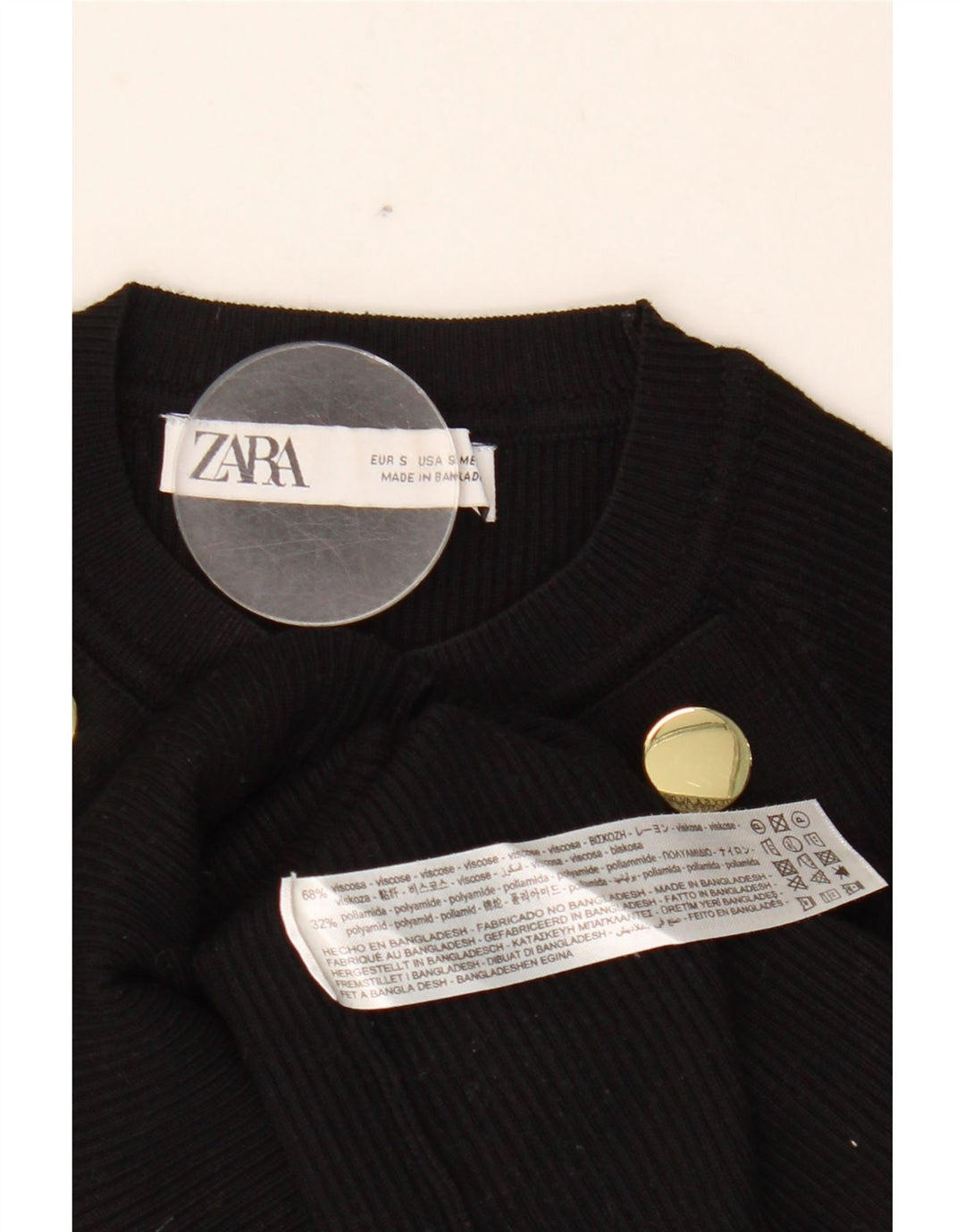 Zara Damen Crop Top Langarm UK 8 Small Schwarze Viskose