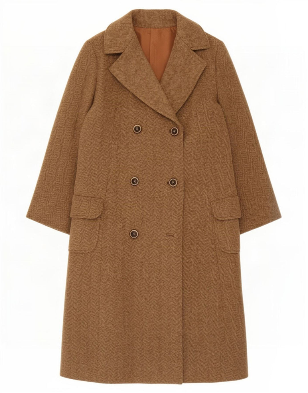 Vintage Damen Zweireihiger Mantel UK 14 Großer Beige Herringbone