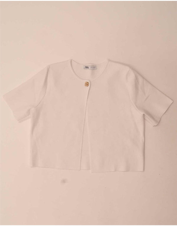 Zara Damen Crop Short Sleeve Cardigan Top UK 18 XL Weiß