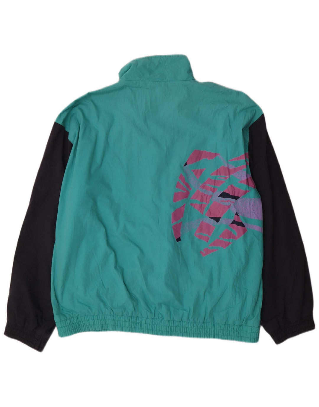 VINTAGE Herren-Trainingsanzug-Oberteil, Jacke, XL, türkisfarbenes Farbblock-Polyester